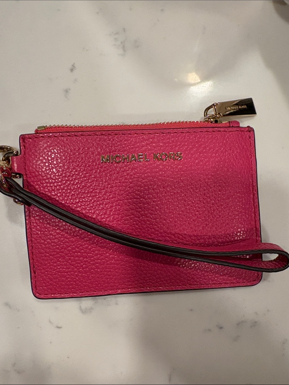 Michael Kors Fuchsia Pebbled Leather card case Wristlet with Gold Hardware